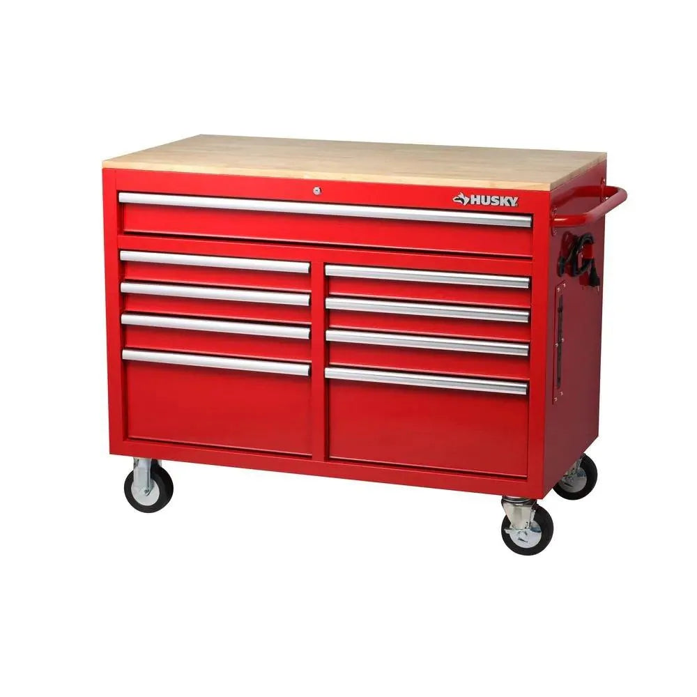 🔥Special Offer Only Today - 46 in. W x 24.5 in. D 9-Drawer Gloss Black Deep Tool Chest Mobile Workbench with Hardwood Top and Power Station