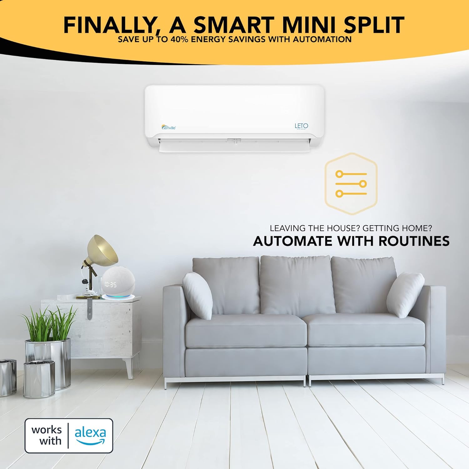 Senville LETO Series Mini Split Air Conditioner Heat Pump, 24000 BTU 208/230V, Inverter, Works with Alexa, SEER2 18, 2 Ton, White