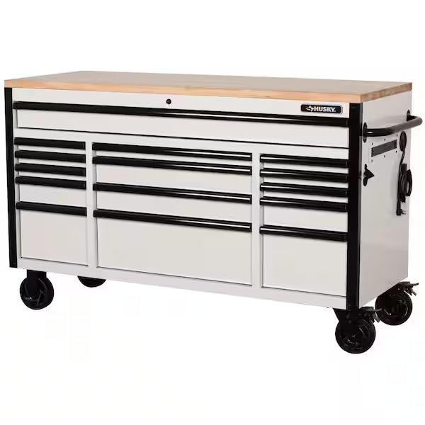 72 IN. 18-DRAWER MOBILE WORKBENCH WITH ADJUSTABLE-HEIGHT SOLID WOOD TOP IN MATTE