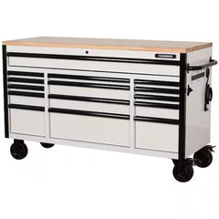 72 IN. 18-DRAWER MOBILE WORKBENCH WITH ADJUSTABLE-HEIGHT SOLID WOOD TOP IN MATTE