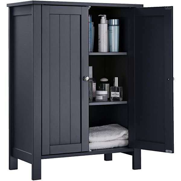 VASAGLE Bathroom Floor Storage Cabinet with Double Door Adjustable Shelf, 23.6 x 11.8 x 31.5 Inches White UBCB60W