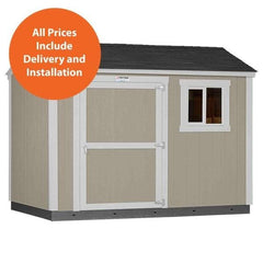 Installed The Tahoe Series Tall Ranch 8 ft. x 10 ft. x 8 ft. 6 in. Painted Wood Storage Building Shed and Sidewall Door