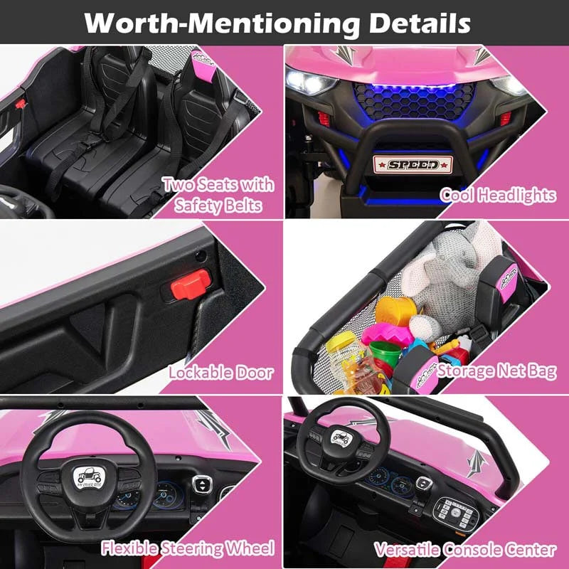 12V 2 Seater Kids Ride On Utv Car Battery Powered Rc Electric Vehicle With Lights Amp Music