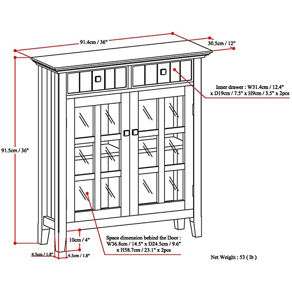 SIMPLIHOME Connaught SOLID WOOD 40 inch Wide Transitional Entryway Storage Cabinet in Dark Chestnut Brown, with 2 Drawers, 2 Doors, Adjustable Shelves