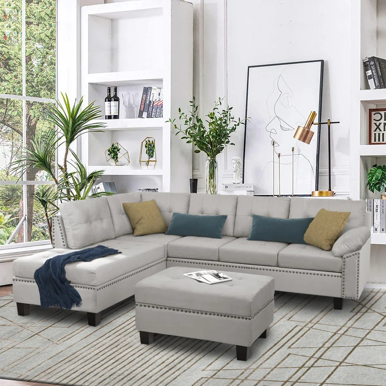 105.1'' Wide Genuine Leather Left Hand Facing Sofa & Chaise Sectional with Ottoman