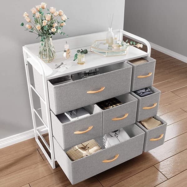 CubiCubi Dresser Organizer with 7 Drawer, Furniture Storage Tower Unit for Bedroom Hallway Entryway Closets, Dresser Clothes Storage with Sturdy Steel Frame Wood Top, Chocolate