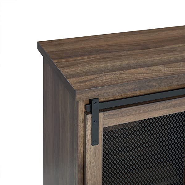Walker Edison Beaumont Modern Farmhouse Sliding Slat Door Storage Cabinet, 32 Inch, Rustic Oak Rustic Oak Groove Door Cabinet