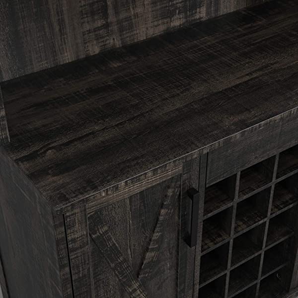 Bar Cabinet with Wine Rack and Glass Doors (Grey wash- Solid)