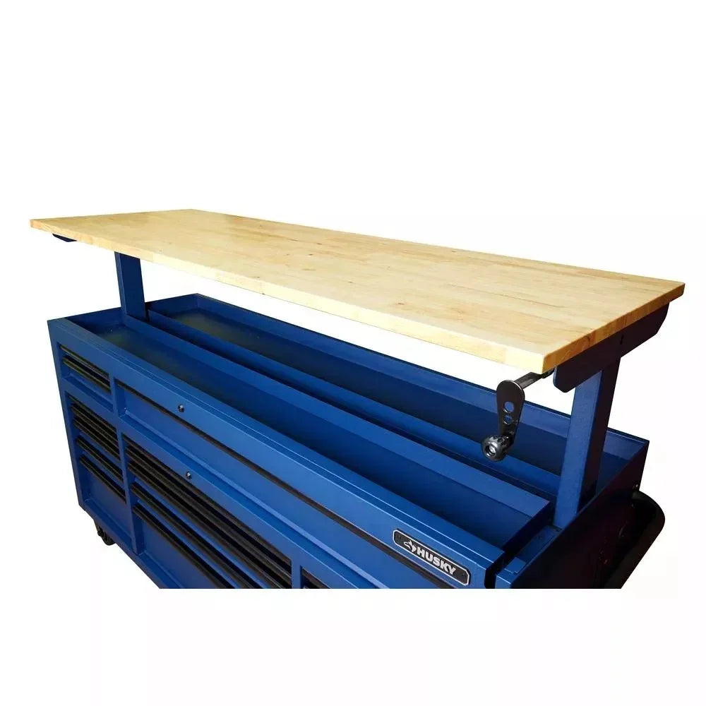 72 IN. 18-DRAWER MOBILE WORKBENCH WITH ADJUSTABLE-HEIGHT SOLID WOOD TOP IN MATTE