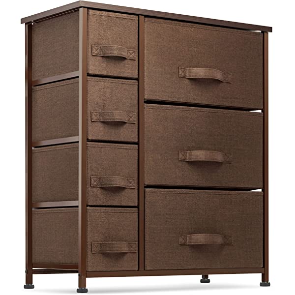 7 Drawers Dresser - Furniture Storage Tower Unit for Bedroom, Hallway, Closet, Office Organization - Steel Frame, Wood Top, Easy Pull Fabric Bins Gray/White Gray / White