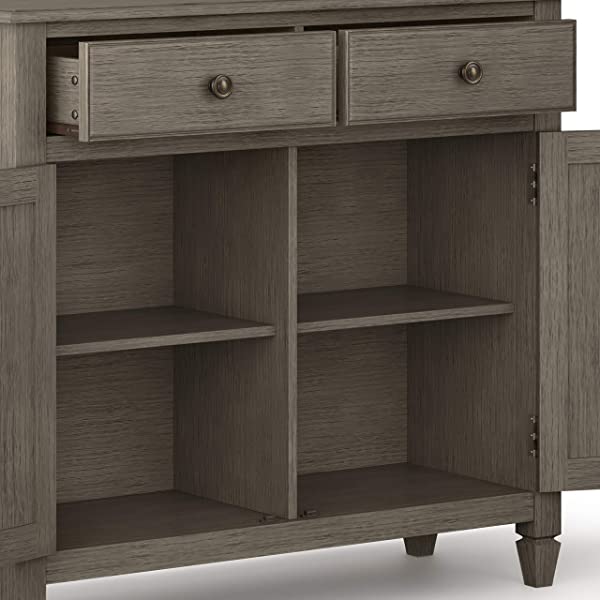 SIMPLIHOME Connaught SOLID WOOD 40 inch Wide Transitional Entryway Storage Cabinet in Dark Chestnut Brown, with 2 Drawers, 2 Doors, Adjustable Shelves