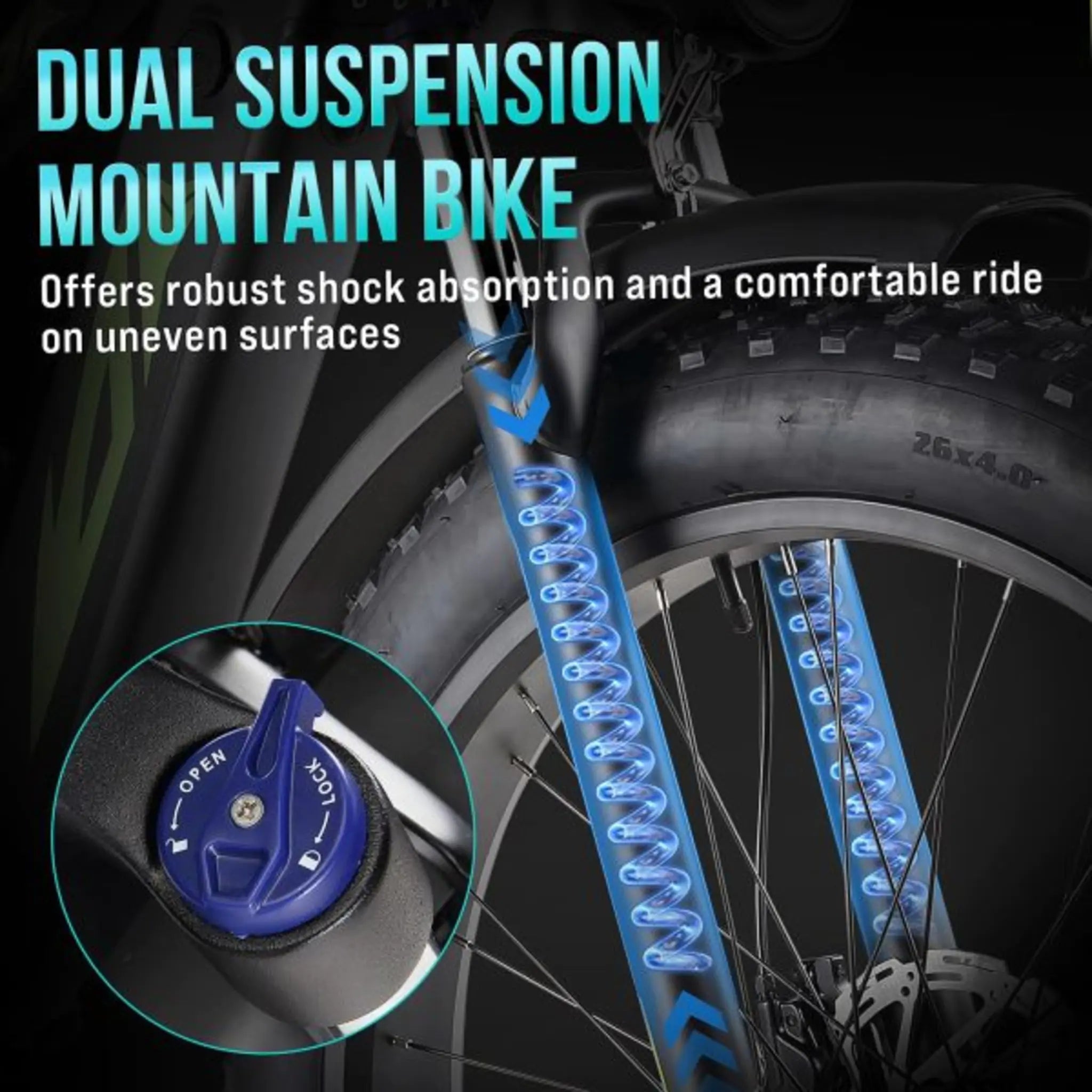 Electric Bike for Adults 1000W, 48V 17.5AH Battery Adult Electric Bicycles, 26 Fat Tire Full Suspension Ebike, 28MPH Mountain Beach E Bike, 7 Speed, 60Miles Range, UL Certified