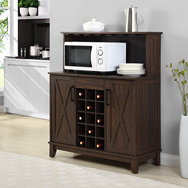 Bar Cabinet with Wine Rack and Glass Doors (Grey wash- Solid)