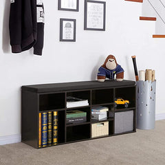 VASAGLE Cubbie Shoe Cabinet Storage Bench with Cushion, Adjustable Shelves, Holds up to 440lb, Rustic Brown ULHS10BX