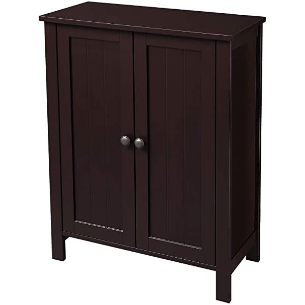 VASAGLE Bathroom Floor Storage Cabinet with Double Door Adjustable Shelf, 23.6 x 11.8 x 31.5 Inches White UBCB60W