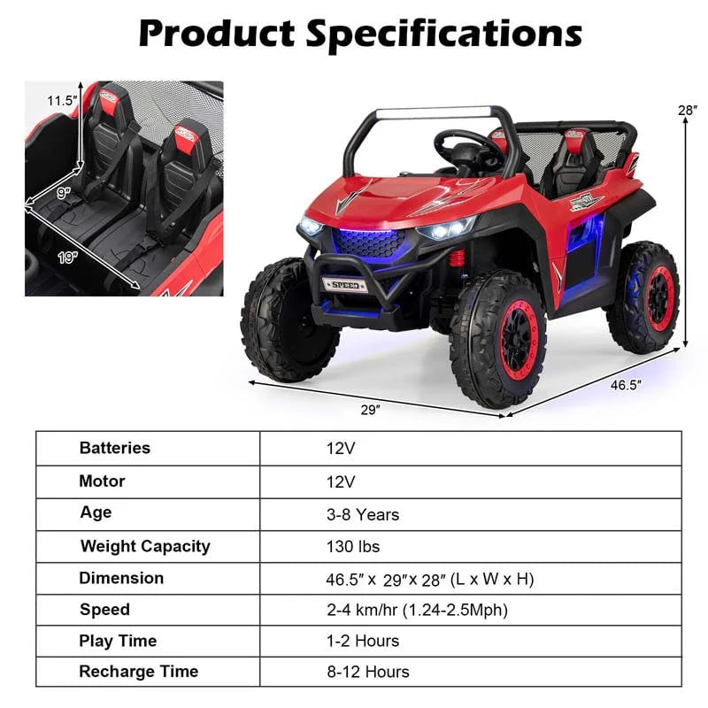 12V 2 Seater Kids Ride On Utv Car Battery Powered Rc Electric Vehicle With Lights Amp Music