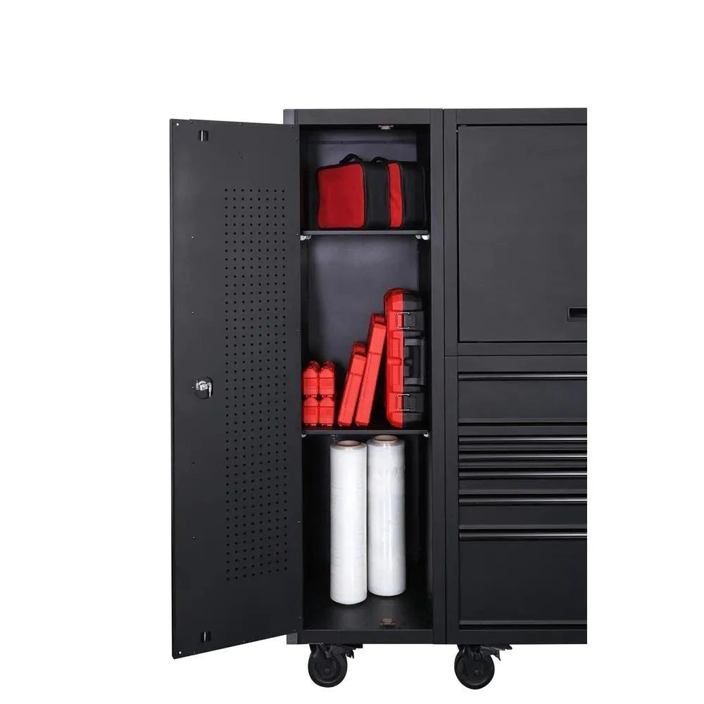 80" Wide 10 Drawer Deep Combo Tool Chest and Roller Cabinet Set, Matte Black (Set of 3)