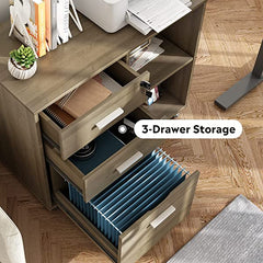 DEVAISE 3-Drawer Wood File Cabinet with Lock, Mobile Lateral Filing Cabinet, Printer Stand with Open Storage Shelves for Home Office, Black