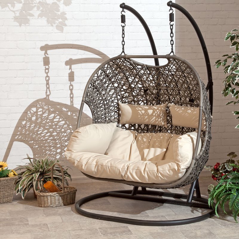 2025 Patio Wicker Swing Chair With Stand Rain Cover Included