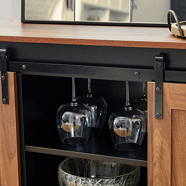 Glitzhome Wood Rustic Wine Cabinet 2-Sections Bar Cabinet with Wine Storage 31.5”L Sideboard Table with Drawers Wood Sideboard with Wine Display for Kitchen Dining Room 2 piece