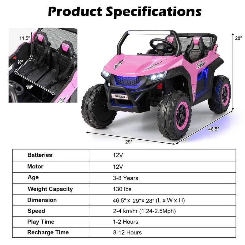 12V 2 Seater Kids Ride On Utv Car Battery Powered Rc Electric Vehicle With Lights Amp Music