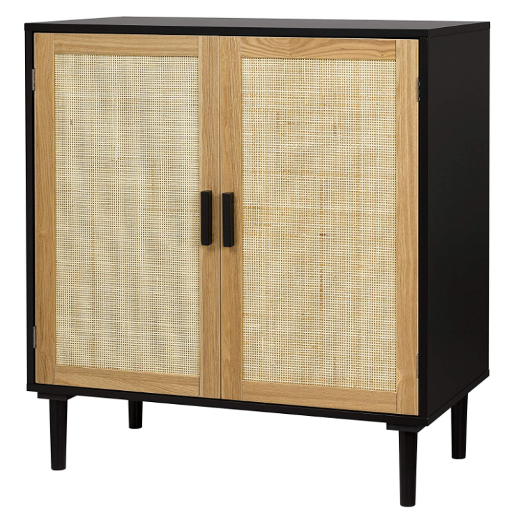 Finnhomy Sideboard Buffet Cabinet, Kitchen Storage Cabinet with Rattan Decorated Doors, Liquor Cabinet for Bar, Dining Room, Hallway, Cupboard Console Table, Accent Cabinet, 31.5X 15.8X 34.6 Inches