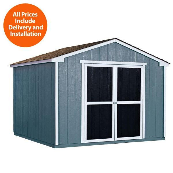 Installed Princeton 10 ft. x 10 ft. Wood Storage Shed with Autumn Brown Shingles