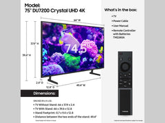 Solid Wood Paderna Media Console（mobile TV stand） +Samsung 75” Class DU7200 Series 4K Smart Tizen TV