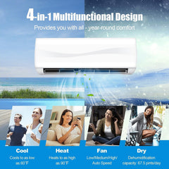 PETSITE 18000 BTU Air Conditioner, 19 SEER2 208-230V Wall Mounted Ductless AC Unit Energy Saving with Installation Kit Cools Rooms up to 1250 Sq. Ft, White