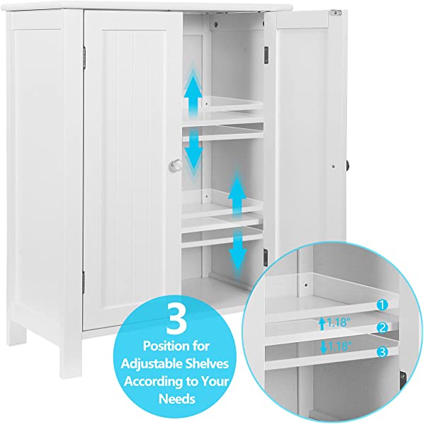 SUPER DEAL Modern Bathroom Floor Storage Cabinet with Adjustable Shelf and Double Door Rust Proof, Living Room Modern Home Furniture Storage Organizer Cabinet