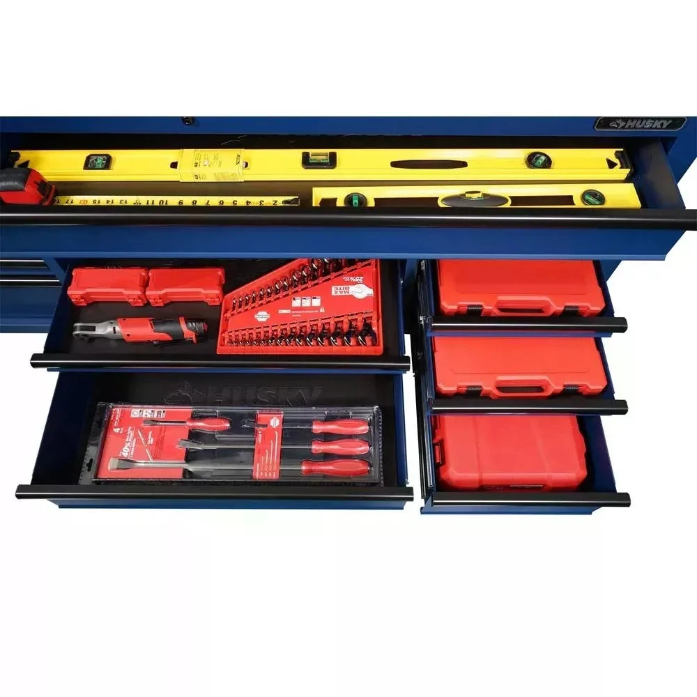 72 IN. 18-DRAWER MOBILE WORKBENCH WITH ADJUSTABLE-HEIGHT SOLID WOOD TOP IN MATTE