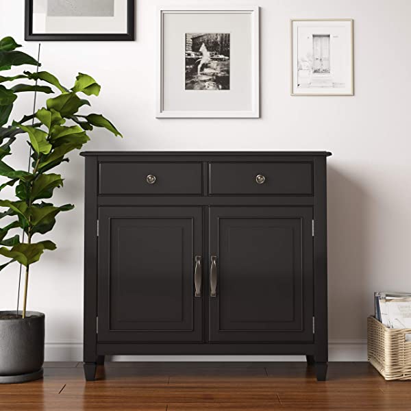 SIMPLIHOME Connaught SOLID WOOD 40 inch Wide Transitional Entryway Storage Cabinet in Dark Chestnut Brown, with 2 Drawers, 2 Doors, Adjustable Shelves