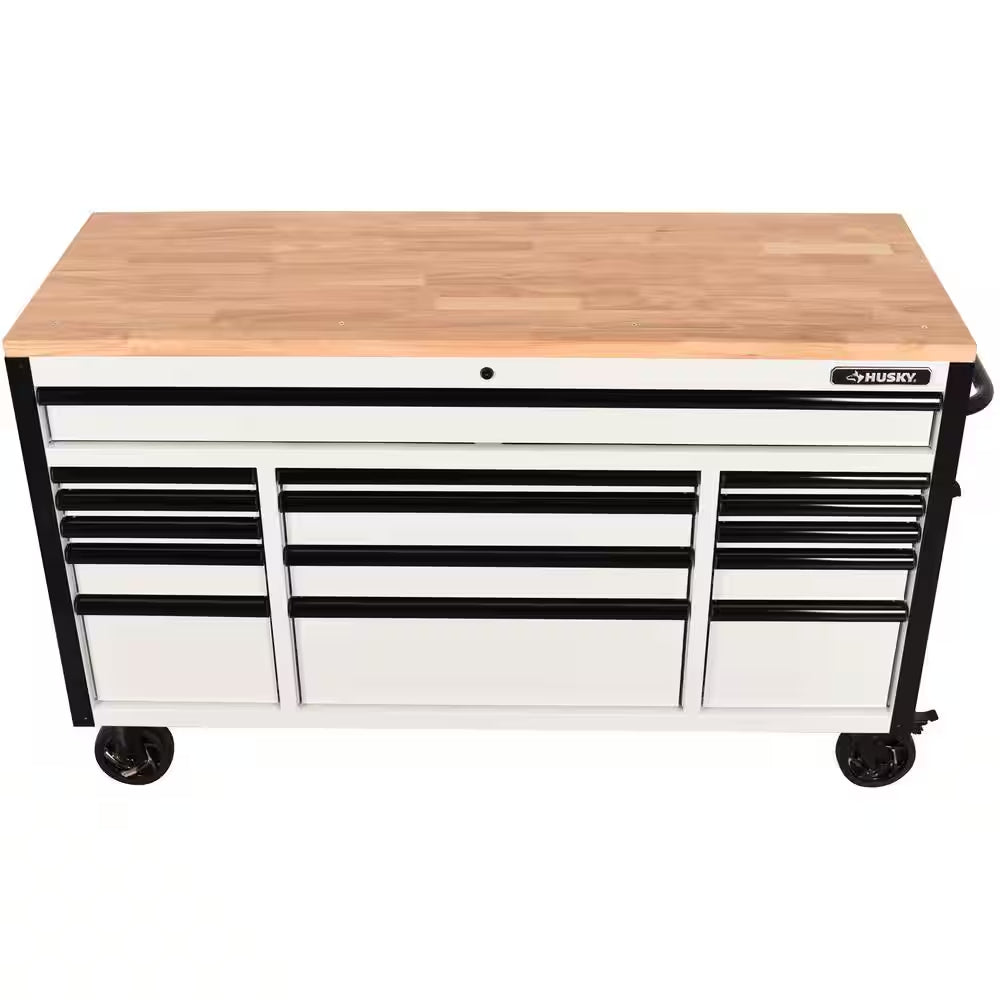 72 IN. 18-DRAWER MOBILE WORKBENCH WITH ADJUSTABLE-HEIGHT SOLID WOOD TOP IN MATTE