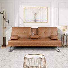 Apartment sofa bed, artificial leather sofa with armrests, home recliner, suitable for living room and studio brown