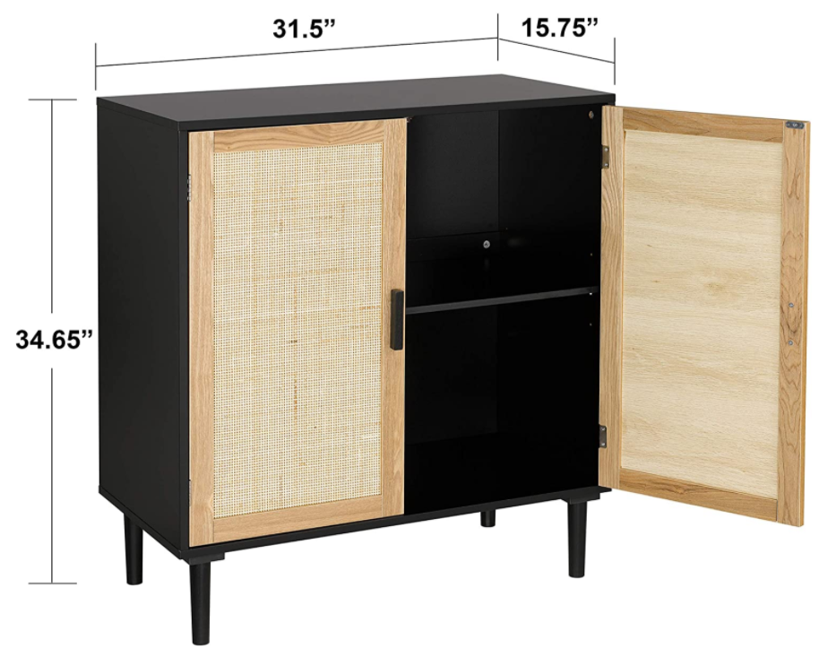 Finnhomy Sideboard Buffet Cabinet, Kitchen Storage Cabinet with Rattan Decorated Doors, Liquor Cabinet for Bar, Dining Room, Hallway, Cupboard Console Table, Accent Cabinet, 31.5X 15.8X 34.6 Inches