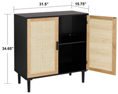 Finnhomy Sideboard Buffet Cabinet, Kitchen Storage Cabinet with Rattan Decorated Doors, Liquor Cabinet for Bar, Dining Room, Hallway, Cupboard Console Table, Accent Cabinet, 31.5X 15.8X 34.6 Inches