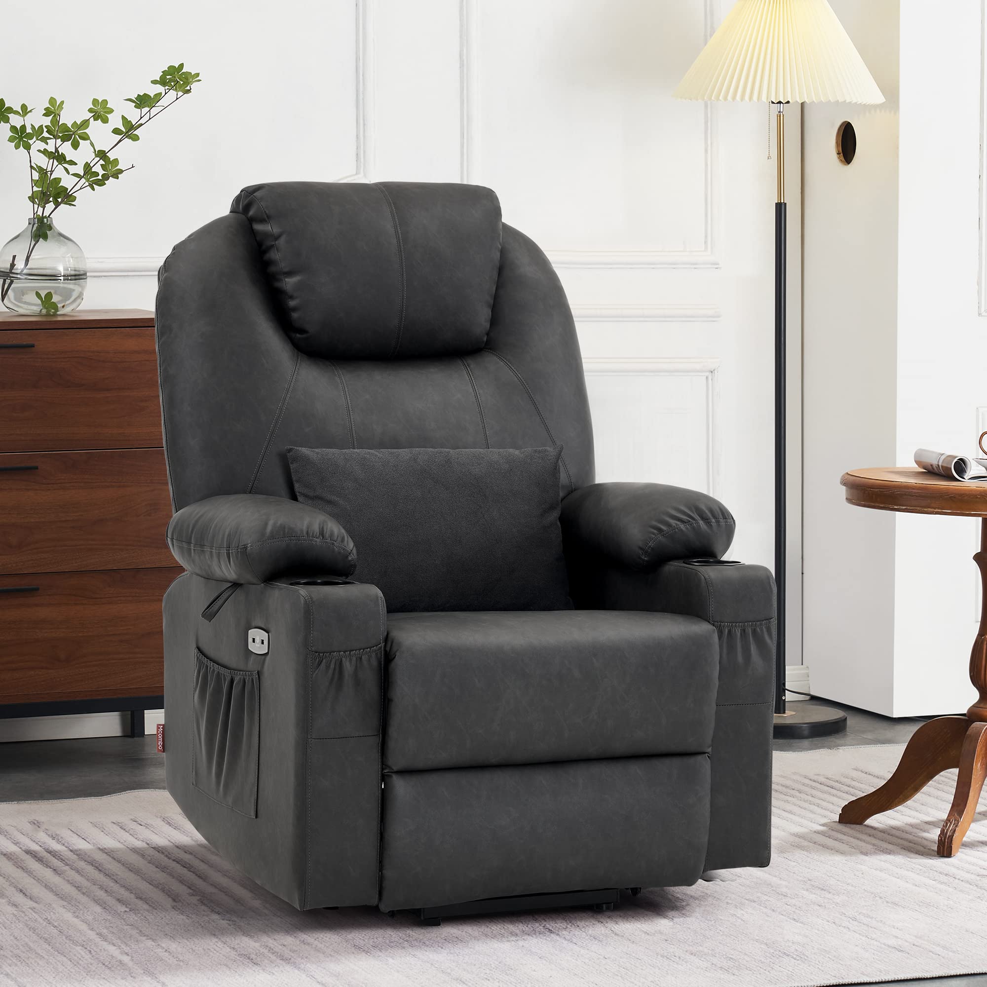 💥Clearance Sale🔥 MCombo Large Lay Flat Dual Motor Power Lift Recliner Chair Sofa with Massage and Heat, USB Ports, Cup Holders, Extended Footrest！
