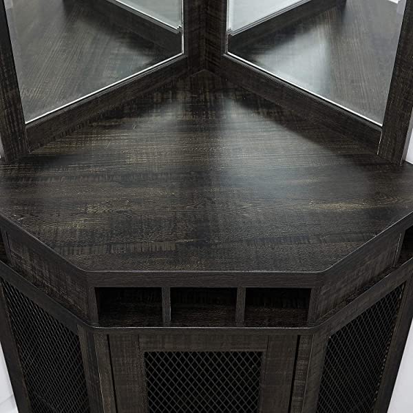 Home Source Stone Grey Corner Bar Unit with Built-in Wine Rack and Lower Cabinet