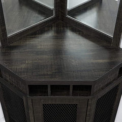 Home Source Stone Grey Corner Bar Unit with Built-in Wine Rack and Lower Cabinet