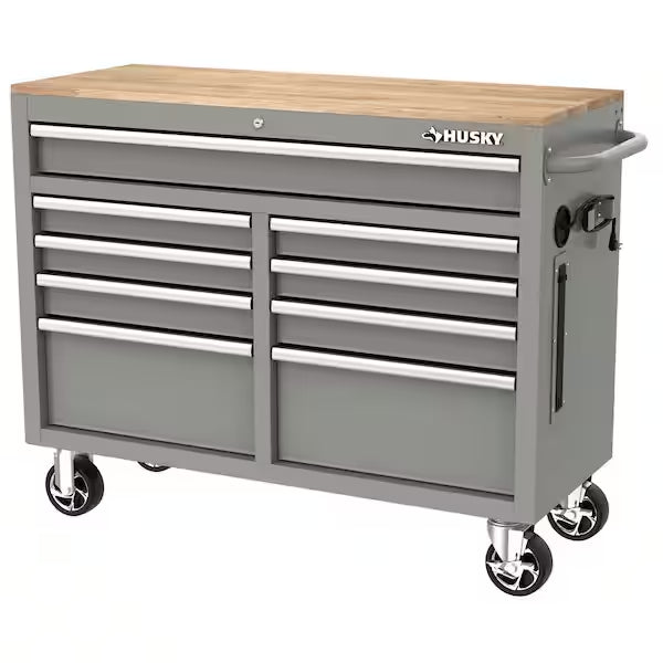 🔥Special Offer Only Today - 46 in. W x 24.5 in. D 9-Drawer Gloss Black Deep Tool Chest Mobile Workbench with Hardwood Top and Power Station