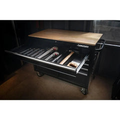 🔥Special Offer Only Today - 46 in. W x 24.5 in. D 9-Drawer Gloss Black Deep Tool Chest Mobile Workbench with Hardwood Top and Power Station
