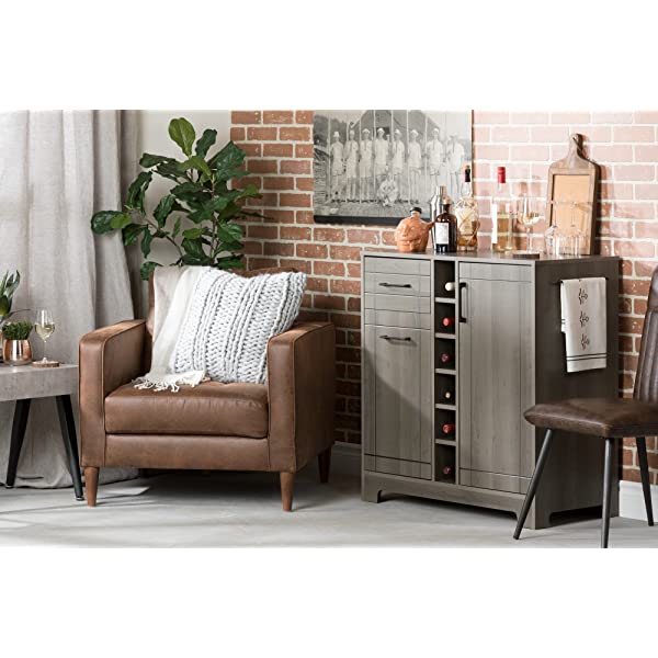 South Shore Bar Cabinet with Bottle and Glass Storage, Black Oak Black Oak Bar Cabinet