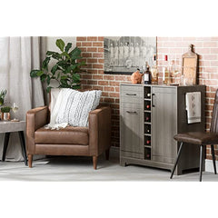 South Shore Bar Cabinet with Bottle and Glass Storage, Black Oak Black Oak Bar Cabinet