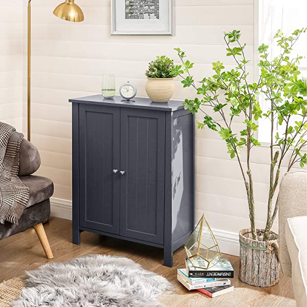 VASAGLE Bathroom Floor Storage Cabinet with Double Door Adjustable Shelf, 23.6 x 11.8 x 31.5 Inches White UBCB60W