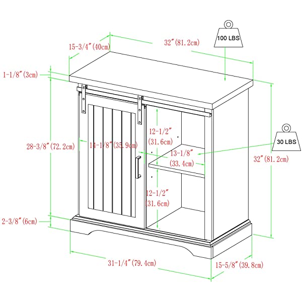 Walker Edison Beaumont Modern Farmhouse Sliding Slat Door Storage Cabinet, 32 Inch, White Oak White Oak Groove Door Cabinet