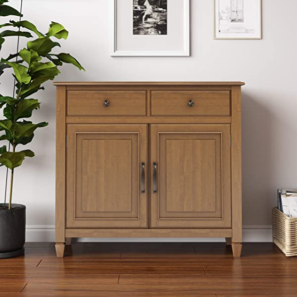 SIMPLIHOME Connaught SOLID WOOD 40 inch Wide Transitional Entryway Storage Cabinet in Dark Chestnut Brown, with 2 Drawers, 2 Doors, Adjustable Shelves