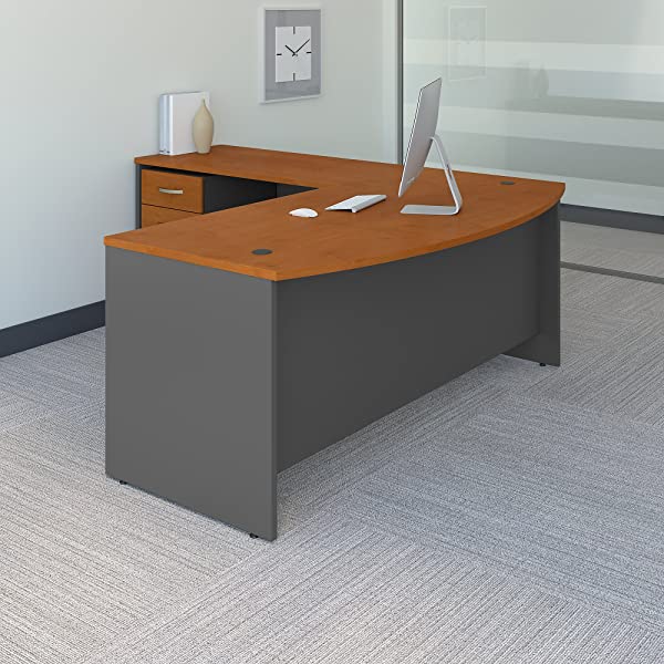 Bush Business Furniture Series C 72W Bow Front L Shaped Desk with 48W Return and Mobile File Cabinet in Hansen Cherry