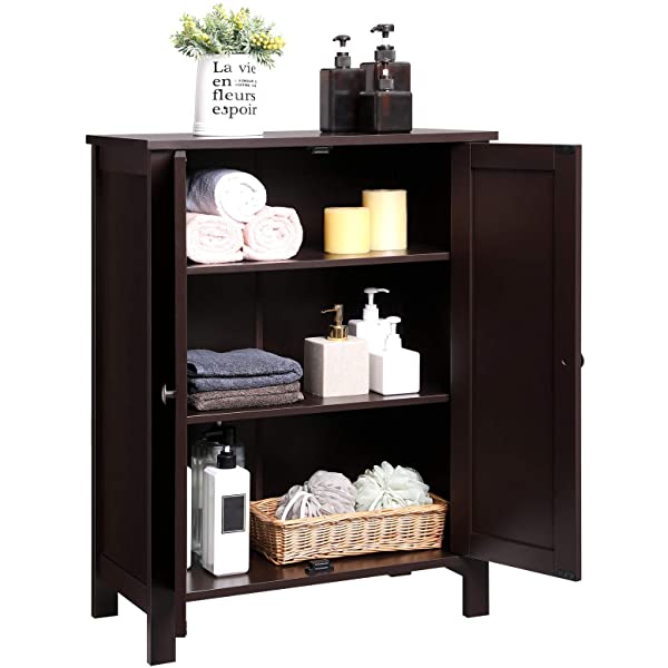 VASAGLE Bathroom Floor Storage Cabinet with Double Door Adjustable Shelf, 23.6 x 11.8 x 31.5 Inches White UBCB60W