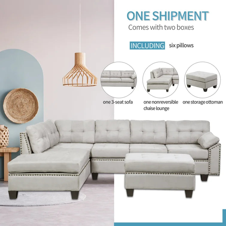 105.1'' Wide Genuine Leather Left Hand Facing Sofa & Chaise Sectional with Ottoman