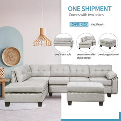 105.1'' Wide Genuine Leather Left Hand Facing Sofa & Chaise Sectional with Ottoman